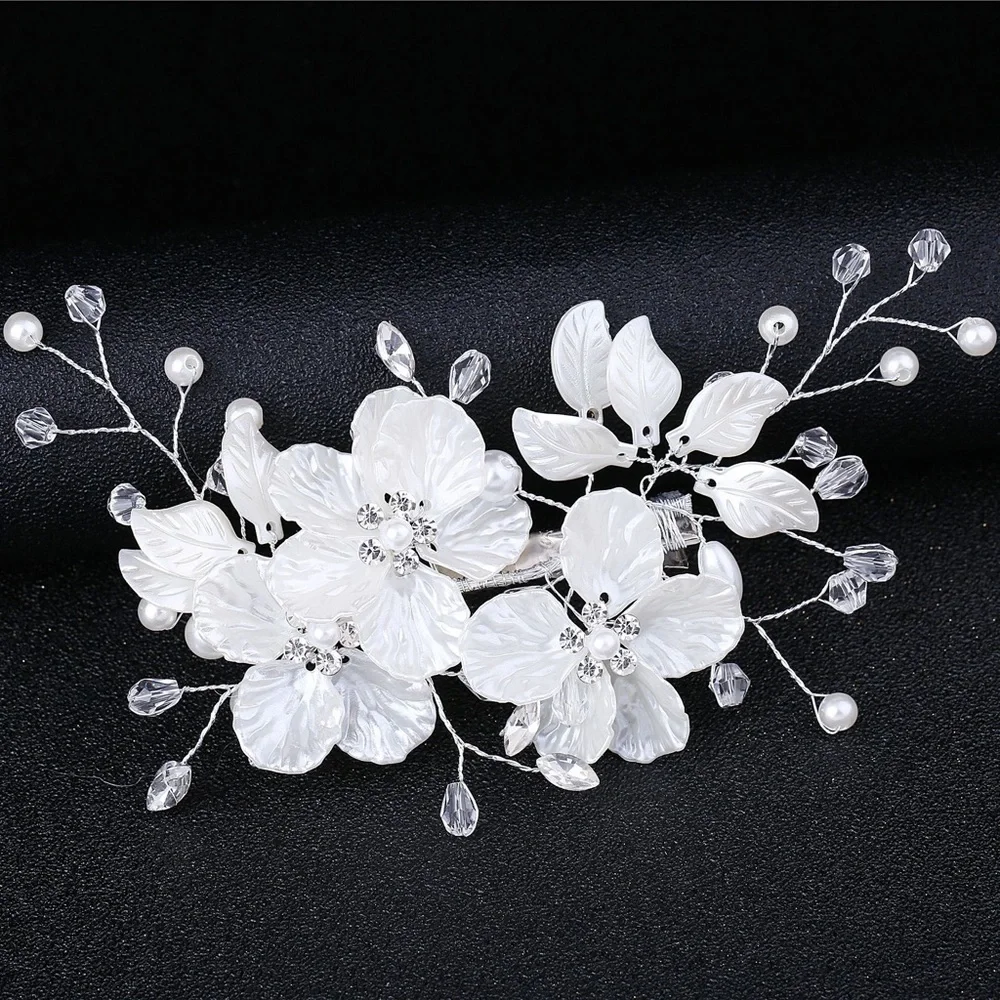 Bridal Crystal Pearl Flower Hair Clip Floral